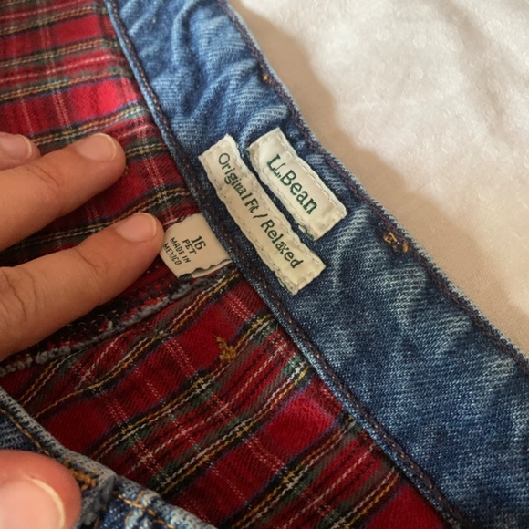 L.L. Bean flannel lines jeans, size 16P, denim, relaxed fit - Picture 2 of 3